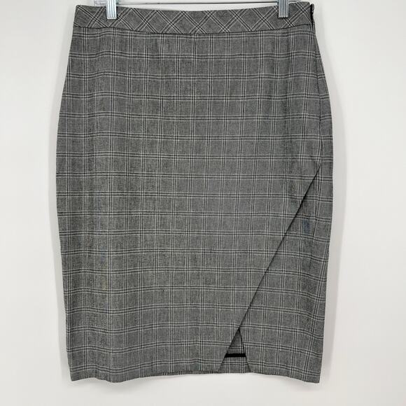 Banana Republic Skirt Sz 10 Gray Glenn Plaid Faux Wrap Pencil Mini Knee Length - Picture 1 of 9